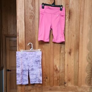 Xersion Athletic Spandex Quick Dri 2 Biker Shorts, Medium, Pink & Purple Tie Dye